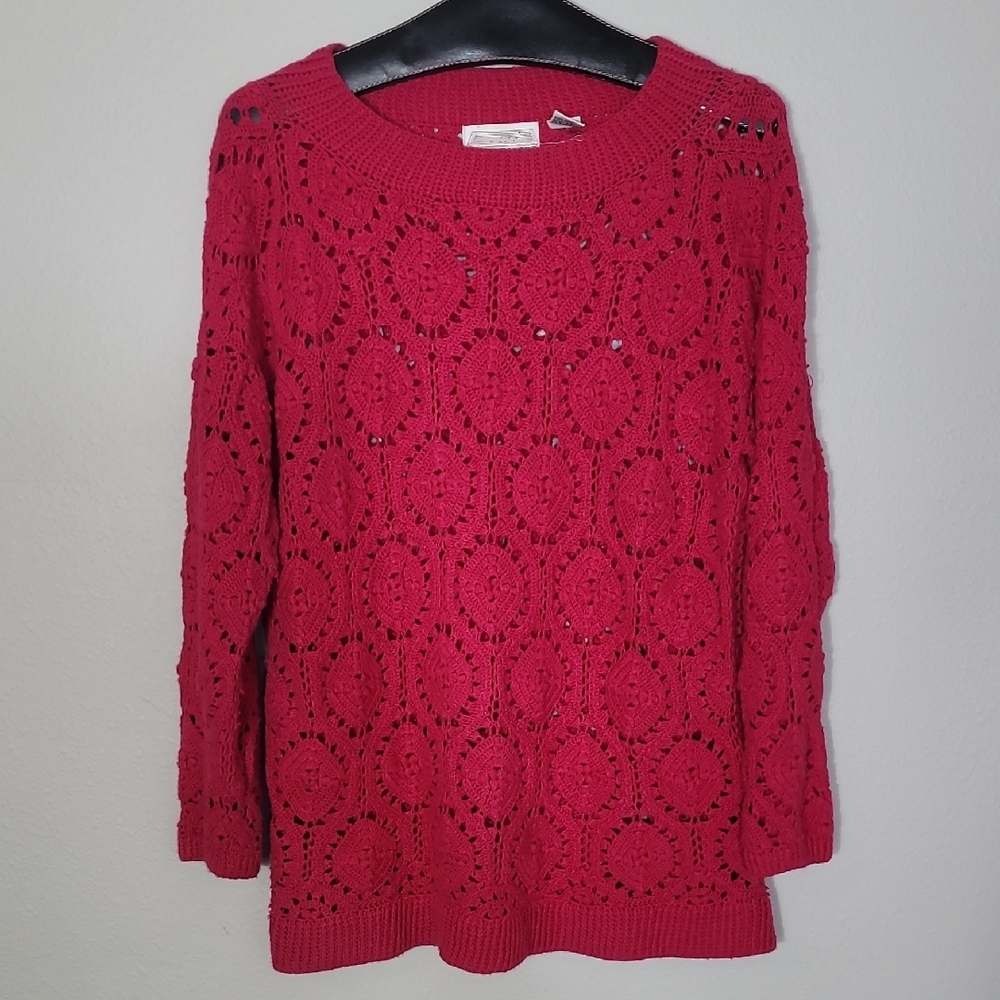 Vintage Import Workshop Womens Chunky Open Knit Sweater Size M 3D Crochet Pink